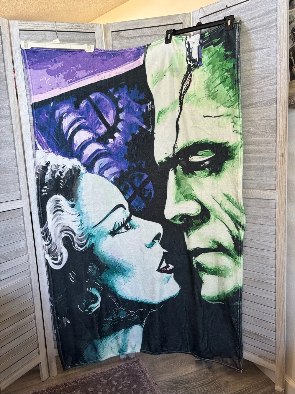 NEW  “Love is in the Air” Frankenstein & his lovely Bride!  Goth Fleece/Blanket